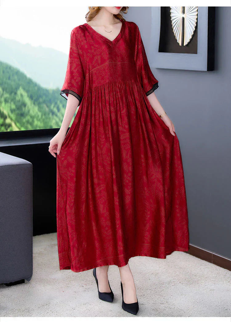 Half-sleeve fashionable loose retro elegant A-line long dress
