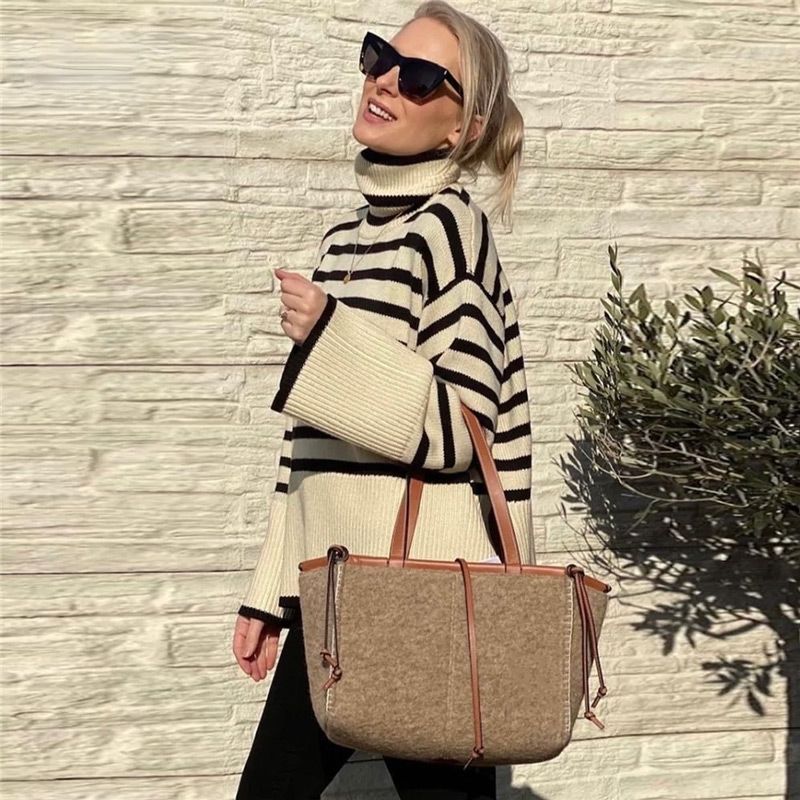 Women's Slit Turtleneck Knit Sweater