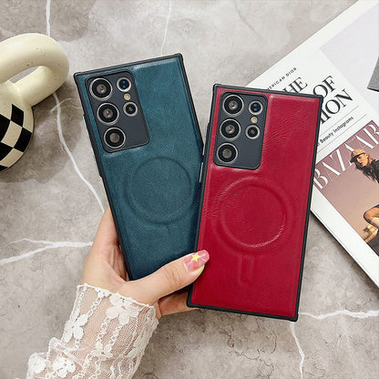 High-End All-Inclusive Magnetic Wireless Charging Leather Anti-Fall Phone Case For Samsung Galaxy