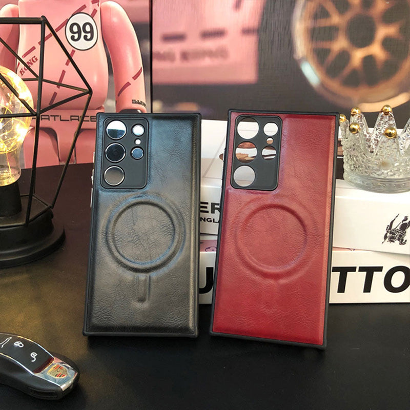 High-End All-Inclusive Magnetic Wireless Charging Leather Anti-Fall Phone Case For Samsung Galaxy