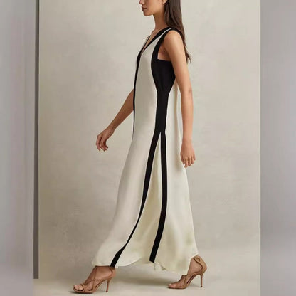 Women's Sexy V-Neck Color Clash Sleeveless Dresses
