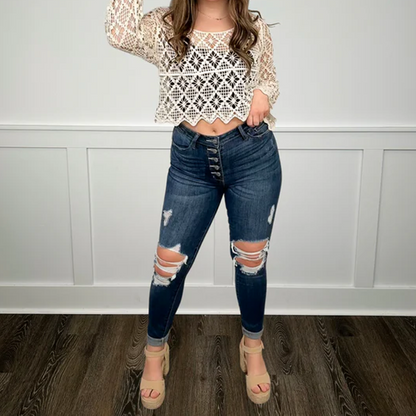 Women's High-Waisted Cutout Denim Jeans