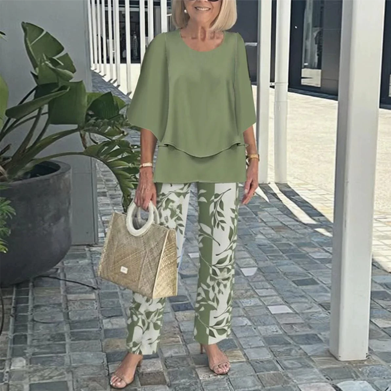 LAST DAY SALE - 49% OFF Women's Printed Pants and Crew Neck Top Set