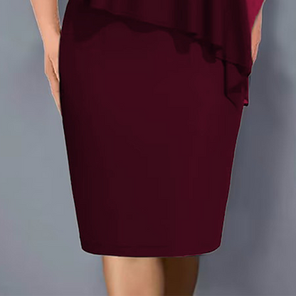 Rhinestone V-Neck Cape Dress with Chiffon Overlay